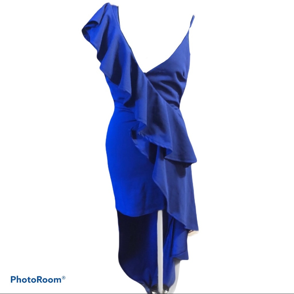 Fashion Nova | Raenessa Blue Ruffle Hi Lo Dress